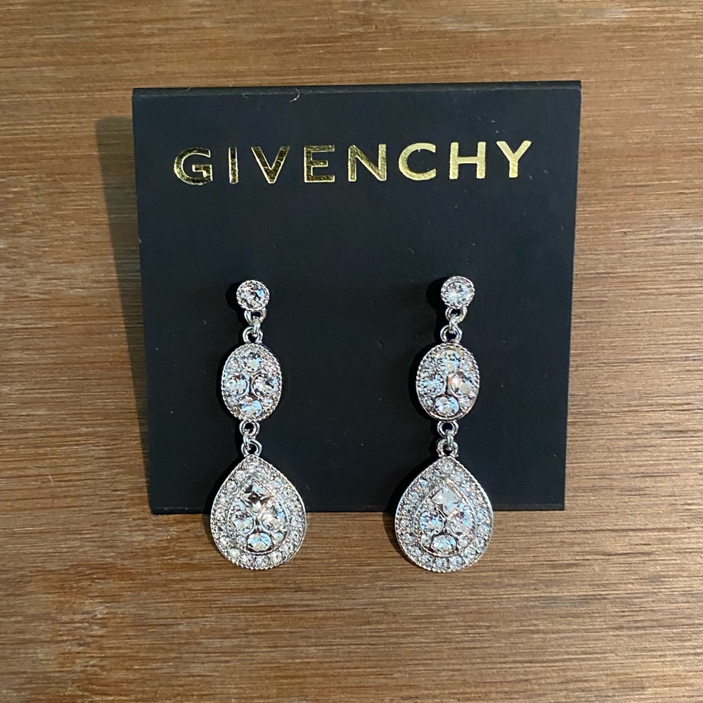 Givenchy Silver Tone and Crystal Drop Earrings